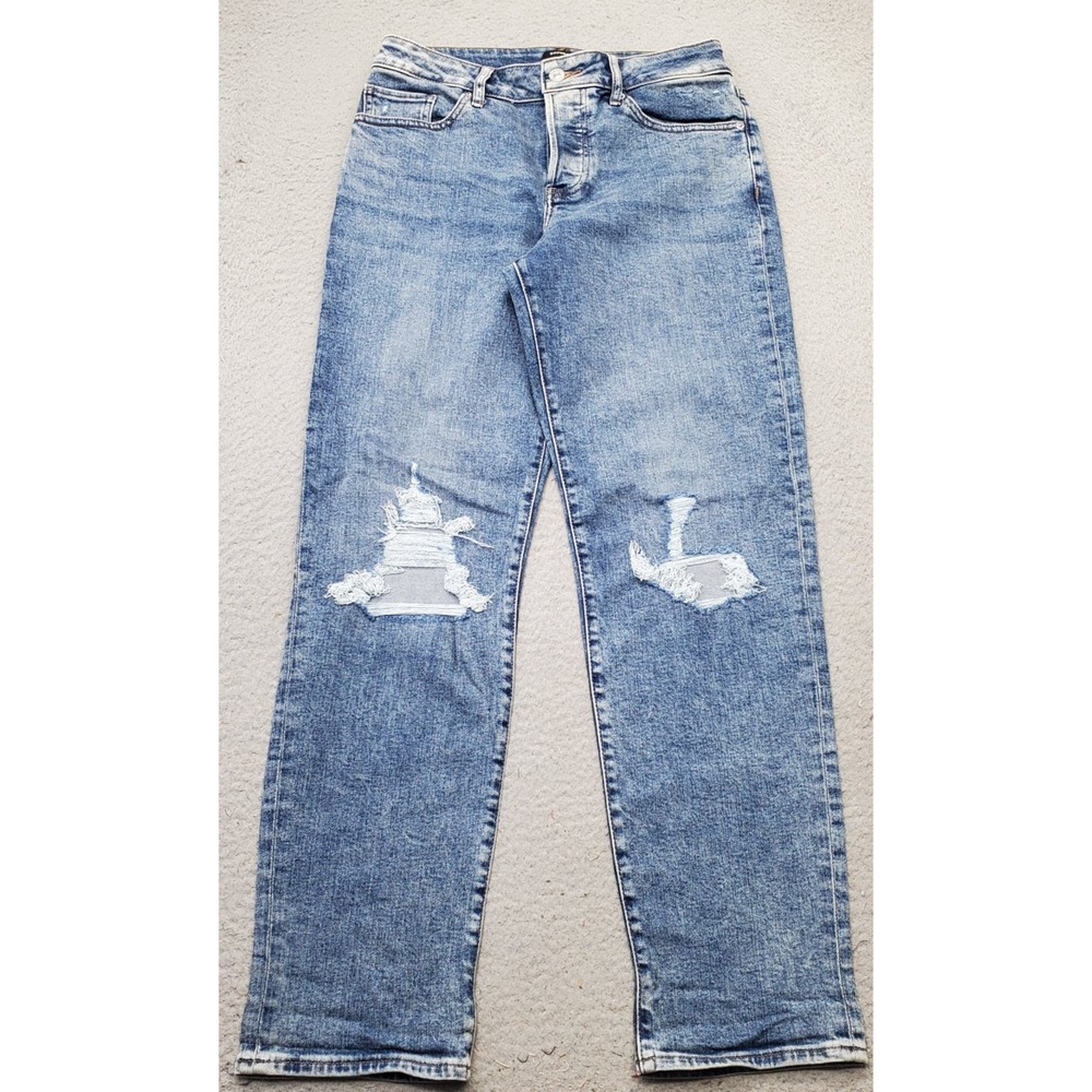 Express Boyfriend Jeans Womens 6L Blue Denim Mid Rise‎ Distressed Button Fly